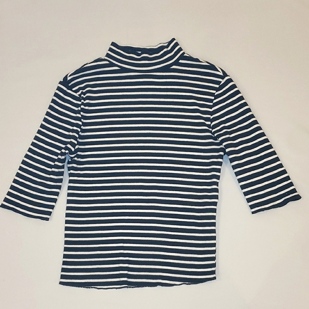 B&W Striped Women's Mock Neck Shirt